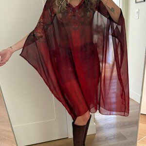 Vintage Sheer Lightweight Soft Red Boho Shawl Cover Up